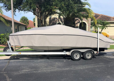 boat with custom cover on trailer