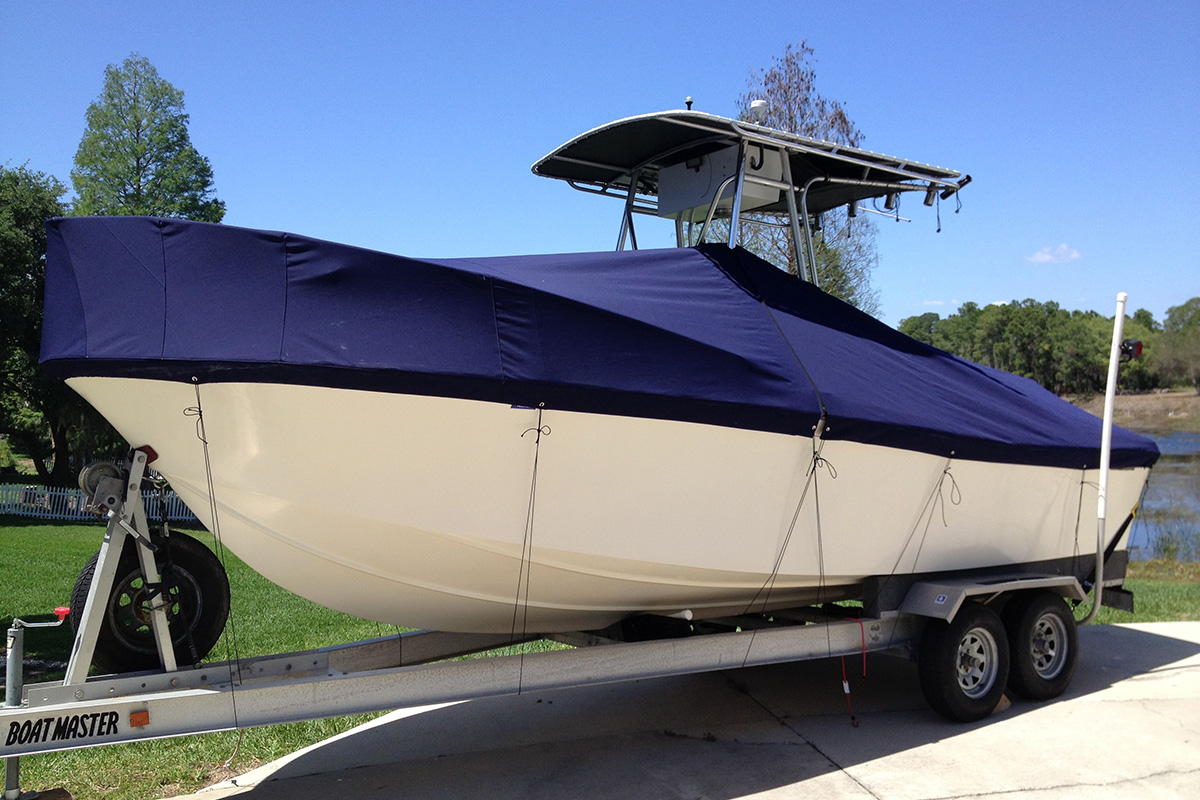 custom blue canvas cover for boat
